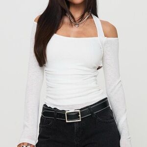 Princess Polly White Long Sleeve Off Shoulder Top